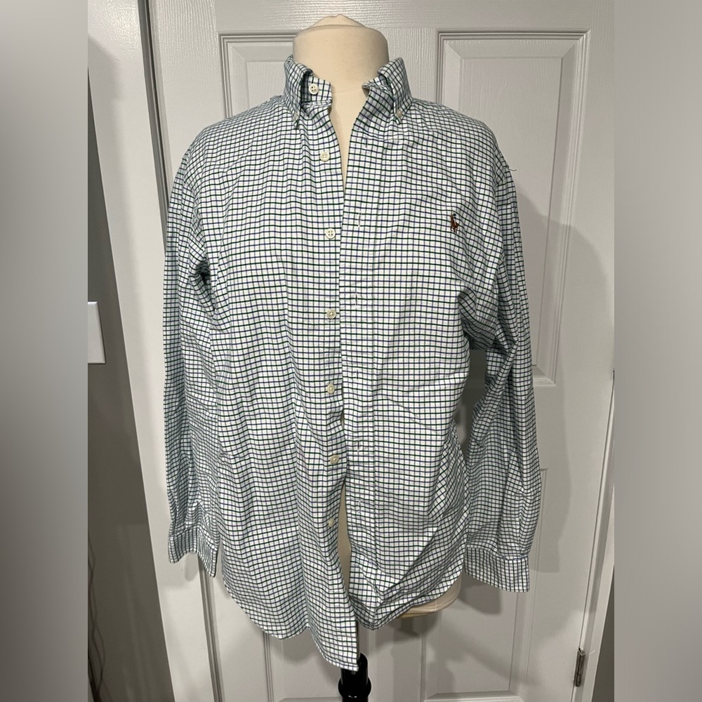Ralph Laure Long Sleeve Classic Fir Shirt Mens Blue Aqua‎ Plaid Classic